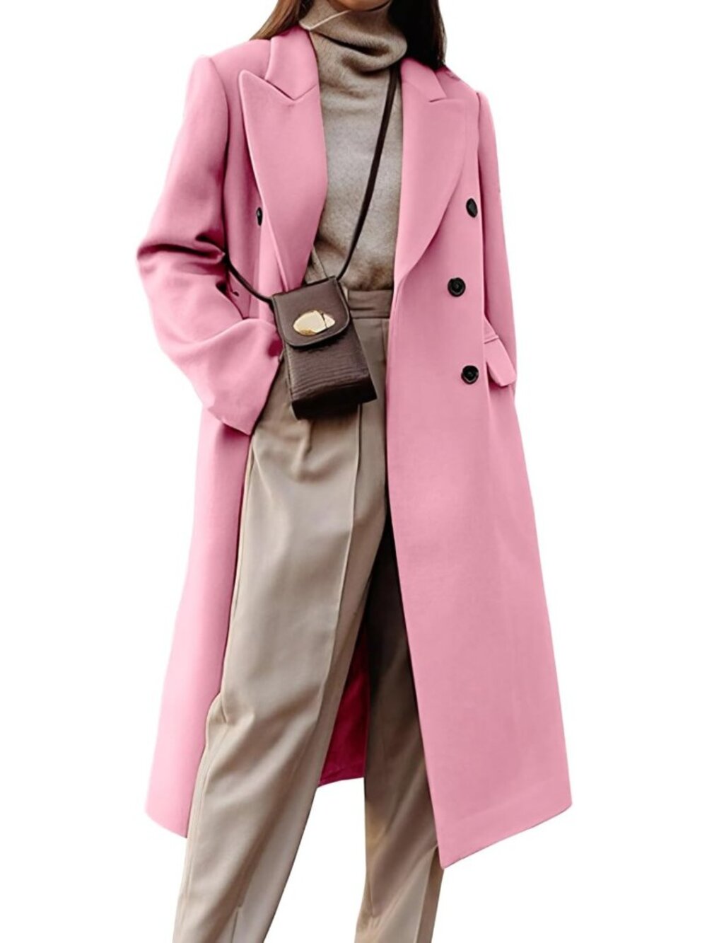 Chic Women's Long Wool Trench Coat - Double Breasted Peacoat for Fall & Winter